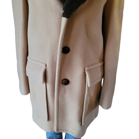 Vintage Pendleton Tan Wool Overcoat Peacoat Breasted Coat Jacket Women's Large - Picture 4 of 10